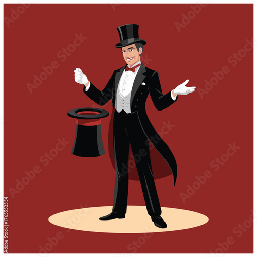 Vector illustration of a charismatic male magician performing.
