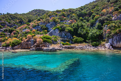 Ancient Lycian Ruins of Simena (Kaleköy) Partially Underwater along Kekova Coast, Turkey