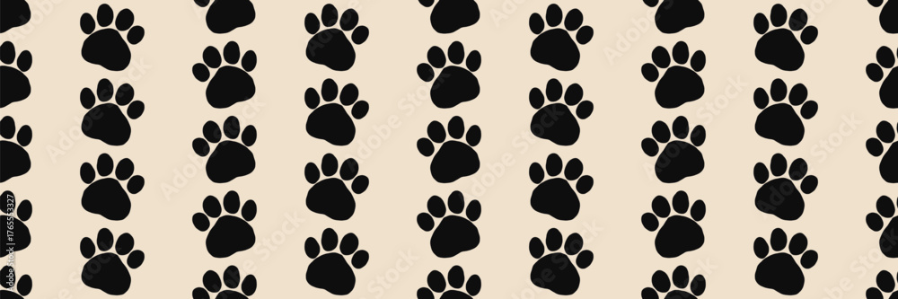 Fototapeta premium Kitty paw pattern with dog and puppy prints for a pet background or vet themed design. This feline illustration features panda and cat footprints for creating animal care graphics or playful pet proje