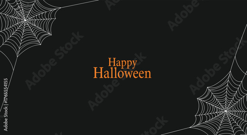 Happy Halloween Background with Spider Webs and Dark Theme.