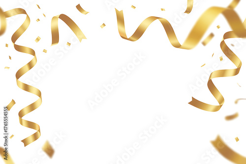 Shimmering golden streamers swirl and cascade, celebrating a joyous occasion with festive flair.