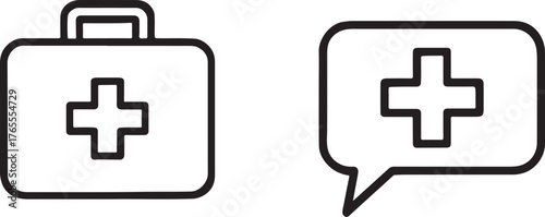 First Aid Kit and Medical Help Online Line Icons
