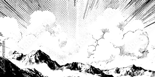 Dynamic black and white anime manga cloud vortex illustration for comic design