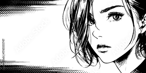 Black and white anime manga illustration of comic motion panel design