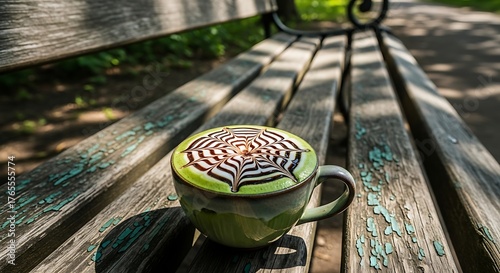 Matcha Latte Art on Park Bench - A Moment of Zen.