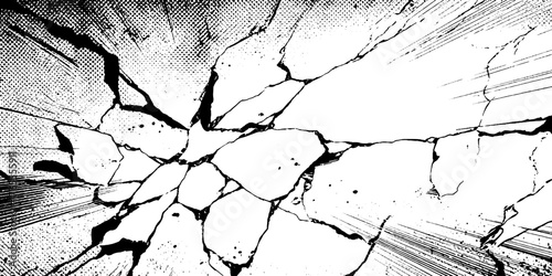Dramatic cracked mirror in black and white anime manga style for comic design