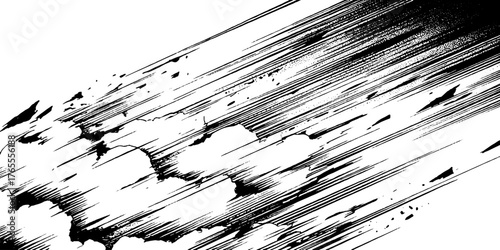 Dynamic black and white anime motion scene for manga and comic design