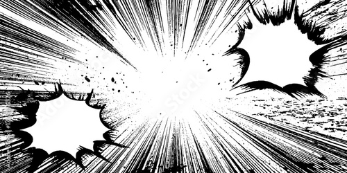 Dynamic black and white manga explosion with dramatic dust lines for comic art design