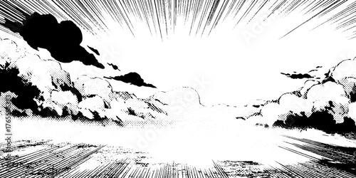 Dynamic black and white anime manga dust storm scene for creative projects