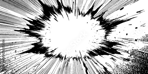 Dynamic black and white manga scene with explosive speed effect for comic design