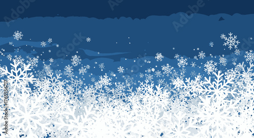 A Dense Field of White Snowflakes Falling Against a Deep Blue Sky