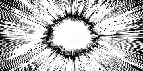 Dynamic black and white anime explosion with glowing magic effect for comic layout
