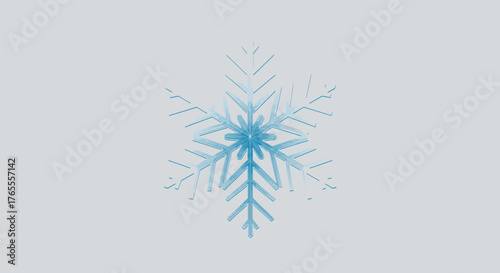 Stylized blue glass snowflake with six symmetrical branches and an embossed texture.