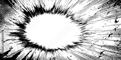 Dynamic black and white anime manga energy burst for comic layout