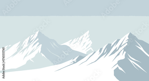 Stylized Snow-Capped Mountain Range Under a Pale Sky