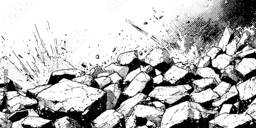 Dynamic black and white manga illustration of debris explosion with speed effects for comic layouts