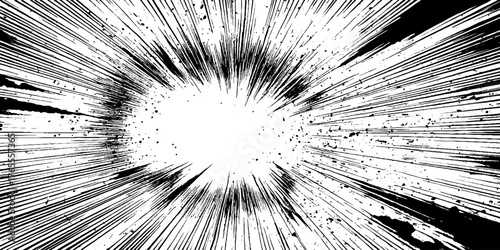 Dynamic black and white anime manga illustration of perspective tunnel with speed and motion effect