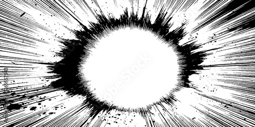 Dynamic black and white burst effect with anime speed lines for design and comics