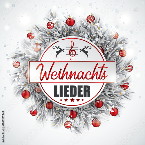 Weihnachtslieder Design mit der roten Tapete mit klassischen Ornamenten	

