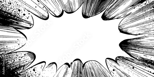 Dynamic black and white anime manga burst design for comic layout and pop art