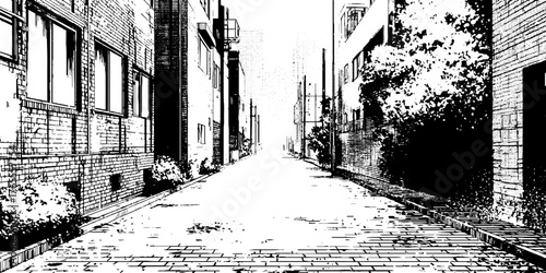 Black and white anime manga urban alley scene for poster or comic design