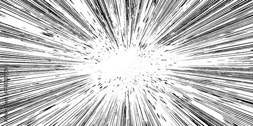 Dynamic black and white comic background with radial speed lines for creative design
