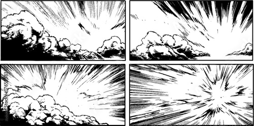Dynamic manga comic panels illustrating explosive speed and energy