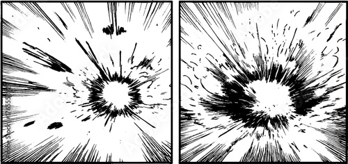 Dynamic manga panels showcasing explosive energy impact bursts for comic design