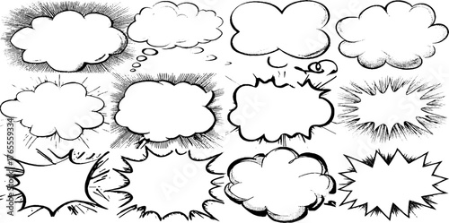 Collection of comic bubbles and shout frames for creative manga and cartoon designs