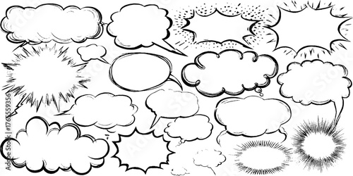 Hand drawn manga dialogue bubbles collection for creative designs and comics