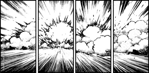 Dynamic comic page layout with explosive manga tone effects and multiple frames