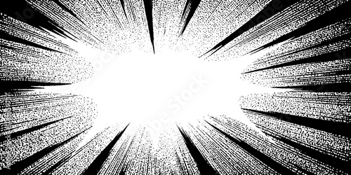 Dynamic comic style flash burst background with black rays converging to white center