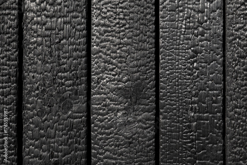 Burnt wooden boards . Sho Sugi Ban Yakisugi is a traditional Japanese method of wood preservation