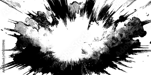 Dynamic light burst with radial halftone gradients in manga style for comics and pop art design