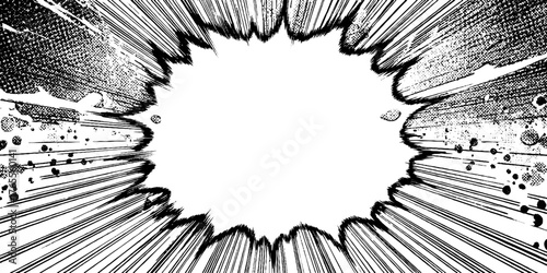 Dynamic explosive manga burst with circular motion rays for comic design