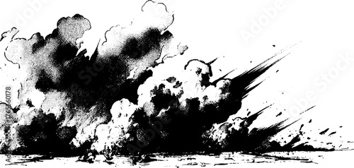 Dynamic ground shockwave effect with dust and debris burst for comic design