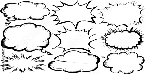 Hand-drawn manga speech bubbles with bold ink brush outlines for comic layouts