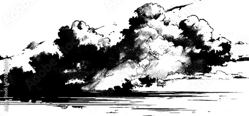Dramatic smoke cloud with halftone texture for manga and comic design