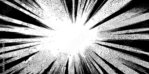 Dynamic manga energy impact background with black ink burst lines for comic design
