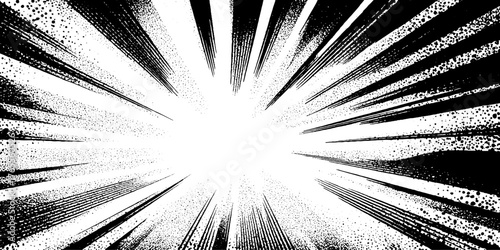 Dynamic manga energy impact background with black ink burst lines for pop art design