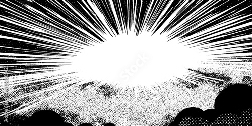 Dynamic manga energy burst background with explosive black ink lines for comic design