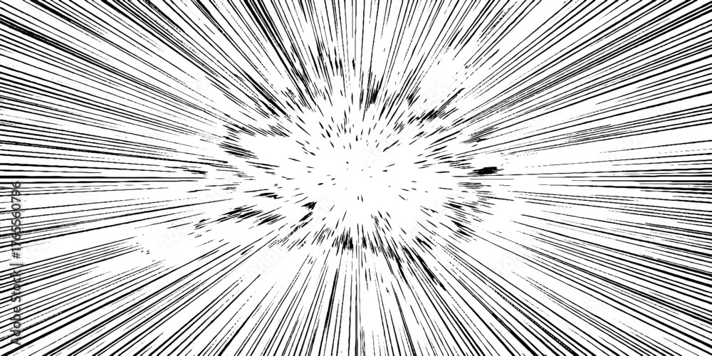 Obraz premium Dynamic manga burst effect with radiating lines for comic layout design