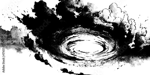 Dynamic manga style air vortex with swirling motion lines and halftone effects