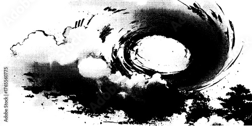 Dynamic manga style air vortex with swirling motion lines and halftone effects for comic design