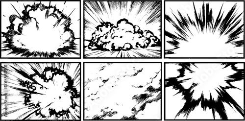 Dynamic manga explosion sequence with vertical layout for comic design