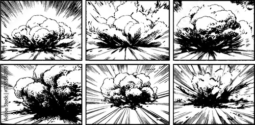 Dynamic manga style explosion sequence with vertical layout for comic design