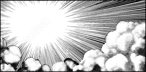 Dynamic ink burst with smoke plumes in manga style for comic design and animation