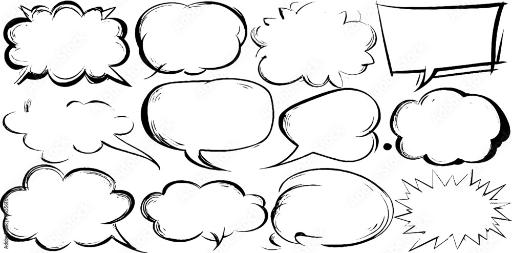 Fototapeta premium Modern manga speech bubbles with ultra thin outlines for comics and pop art design