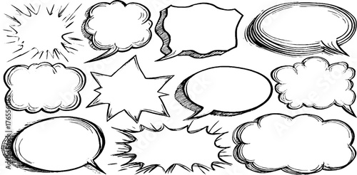 Modern manga bubble set with ultra thin outlines for comic design and layout