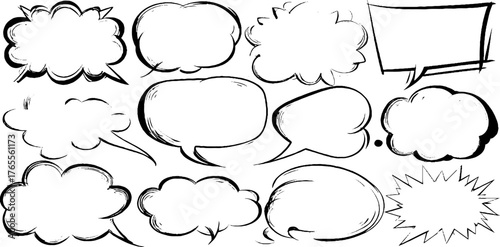 Modern manga speech bubbles with ultra thin outlines for comics and pop art design